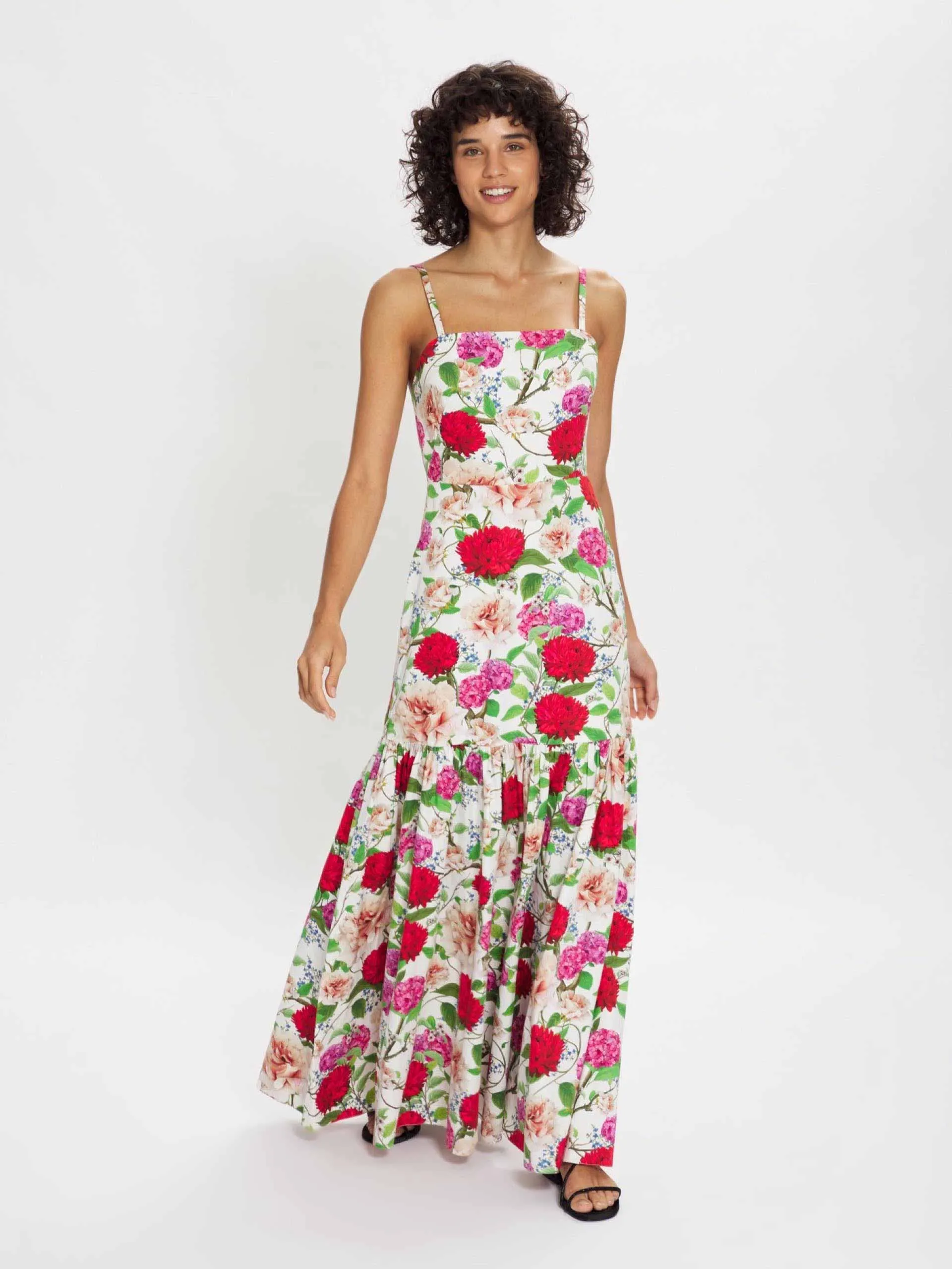 Cordiela pink, red and white cotton floral maxi dress