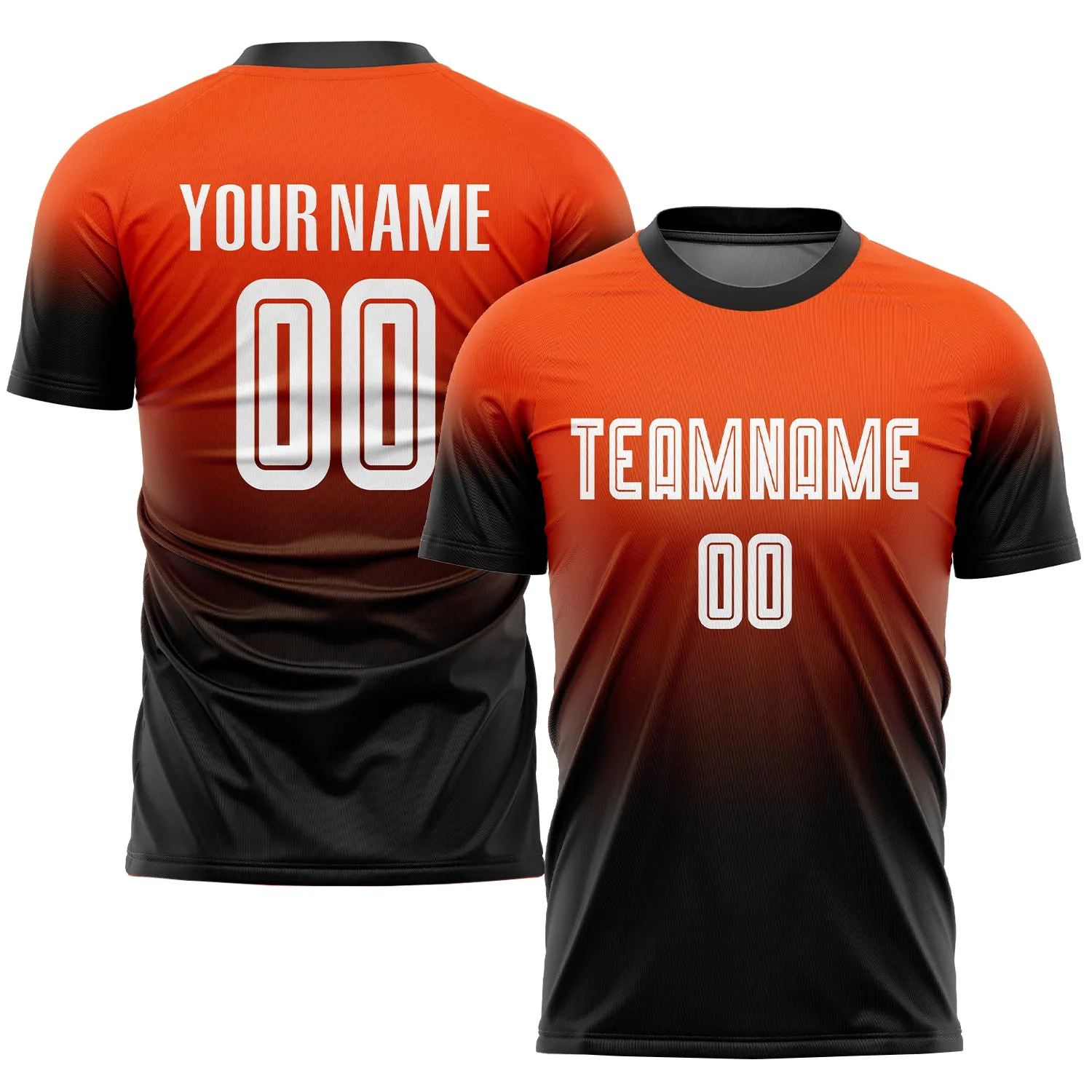 Custom Orange White-Black Sublimation Fade Fashion Soccer Uniform Jersey