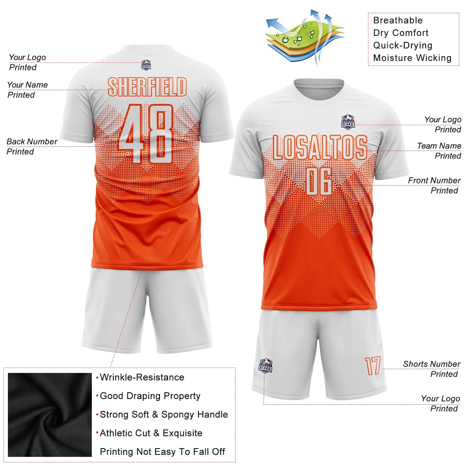 Custom Orange White Sublimation Soccer Uniform Jersey