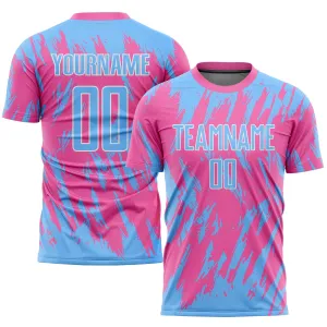 Custom Pink Light Blue-White Sublimation Soccer Uniform Jersey