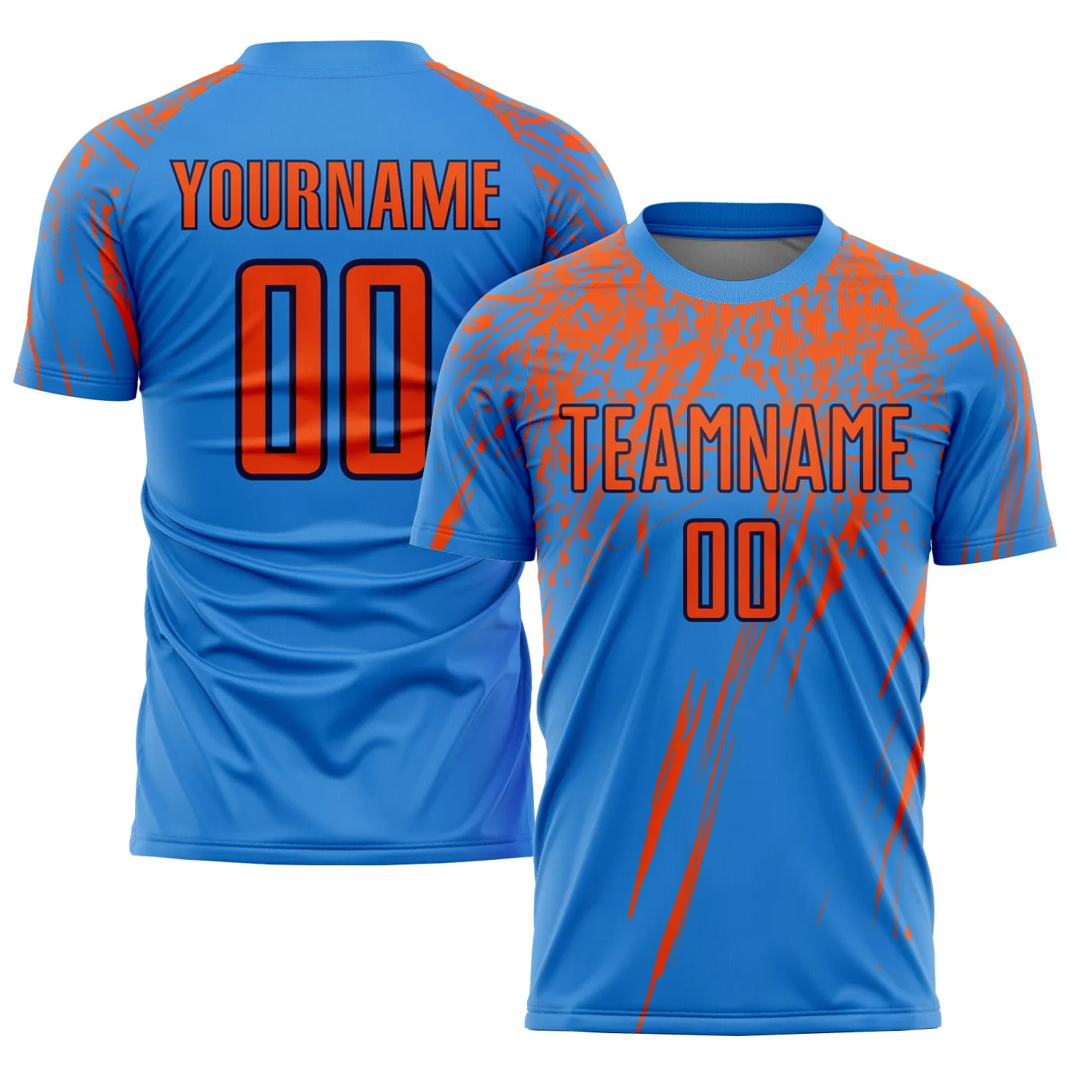 Custom Powder Blue Orange-Navy Sublimation Soccer Uniform Jersey