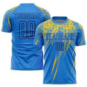 Custom Powder Blue Yellow-Navy Sublimation Soccer Uniform Jersey