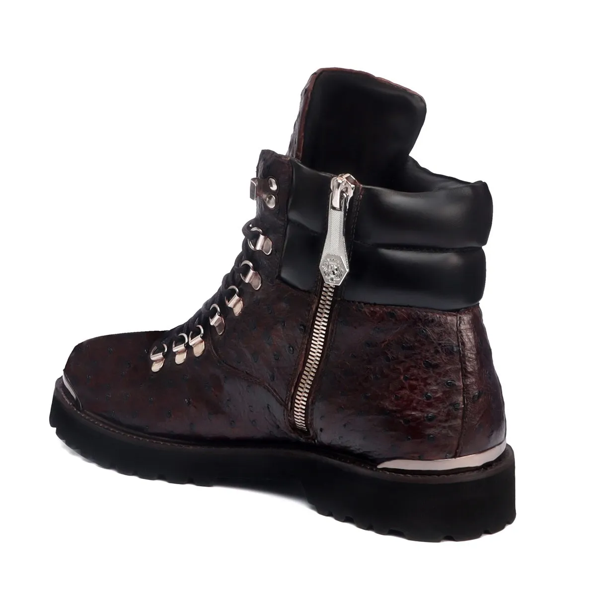 Dark Brown Biker Boots in Premium Authentic Ostrich Leather