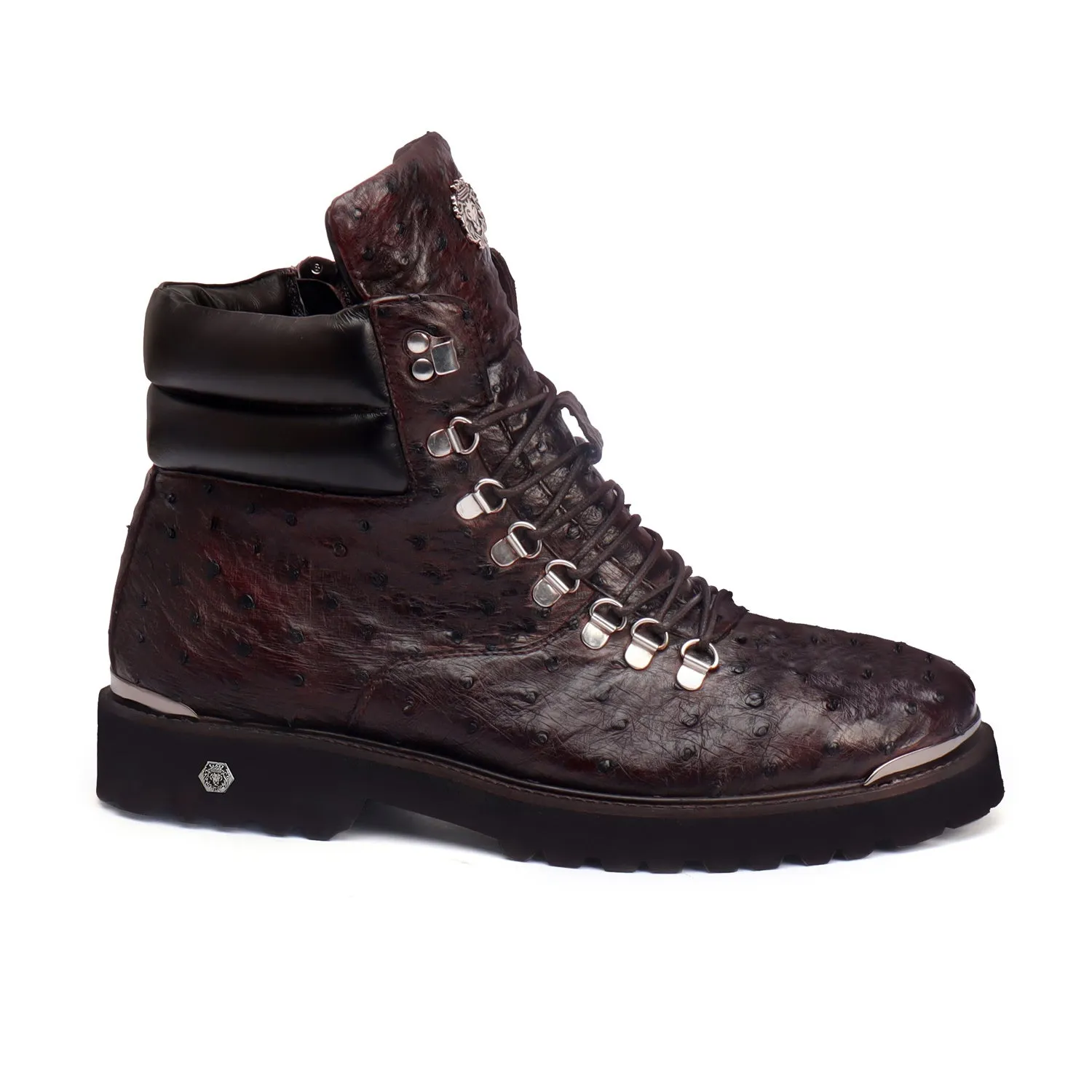 Dark Brown Biker Boots in Premium Authentic Ostrich Leather