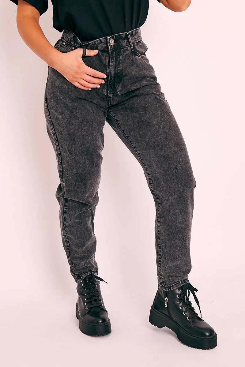 Dark Grey Acid Wash Mom Jeans - Demiya