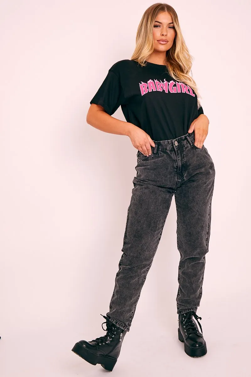 Dark Grey Acid Wash Mom Jeans - Demiya