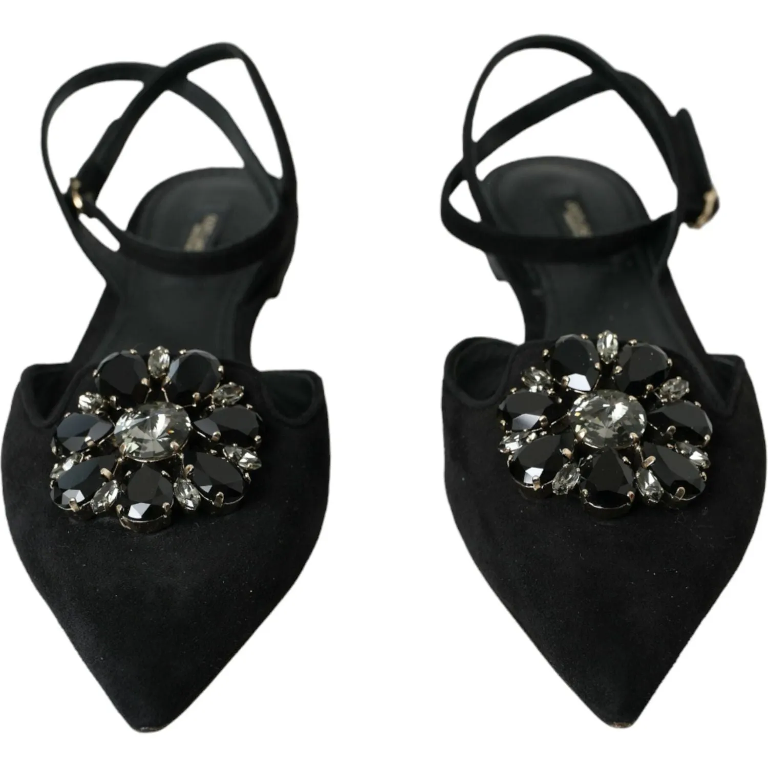 Dolce & Gabbana Black Leather Crystal Slingback Sandals Shoes