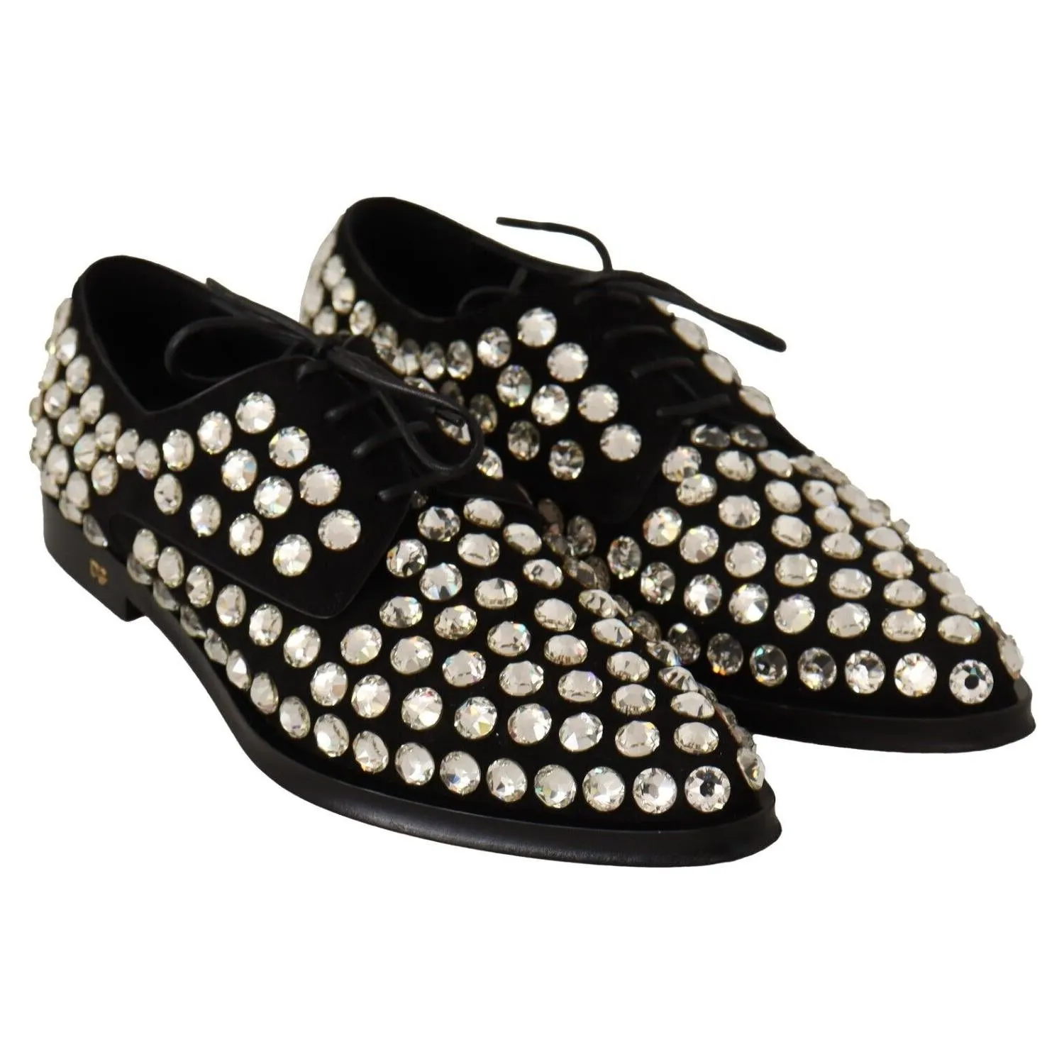 Dolce & Gabbana Elegant Crystal-Embellished Lace-Up Flats