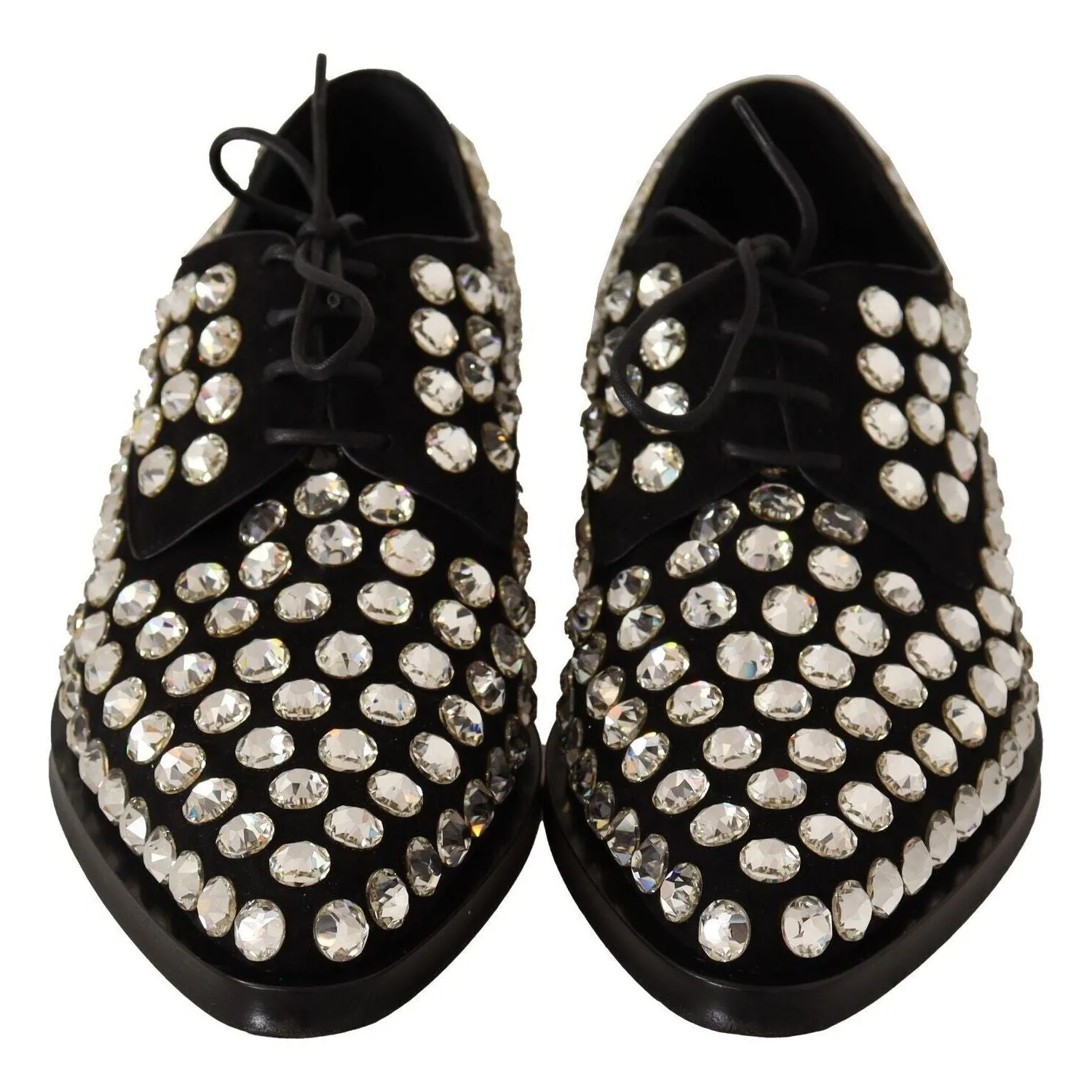 Dolce & Gabbana Elegant Crystal-Embellished Lace-Up Flats