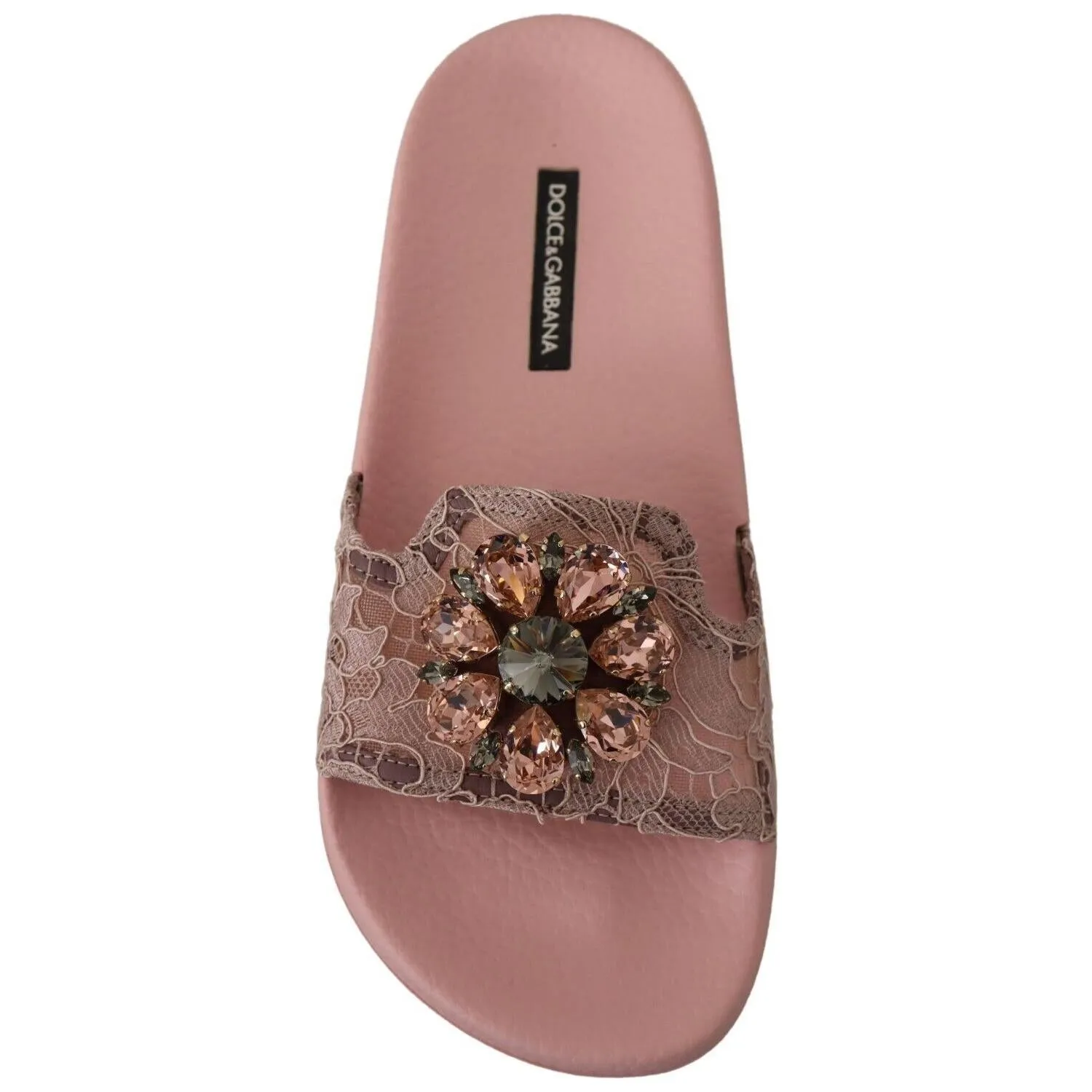 Dolce & Gabbana Floral Lace Crystal Embellished Slide Flats