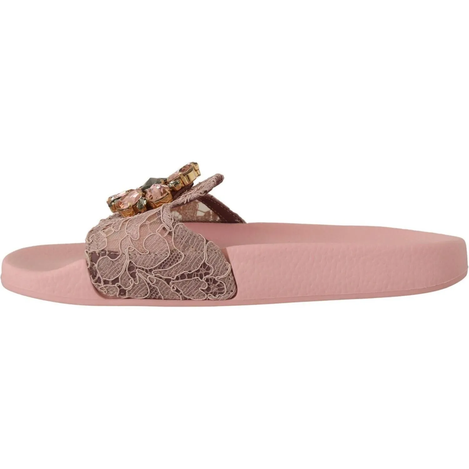 Dolce & Gabbana Floral Lace Crystal Embellished Slide Flats