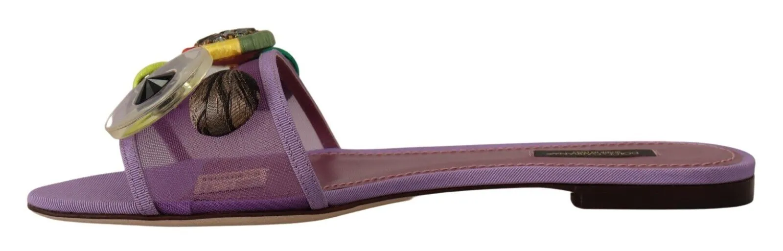 Dolce & Gabbana Purple Mesh Embellished Slides Flats Shoes