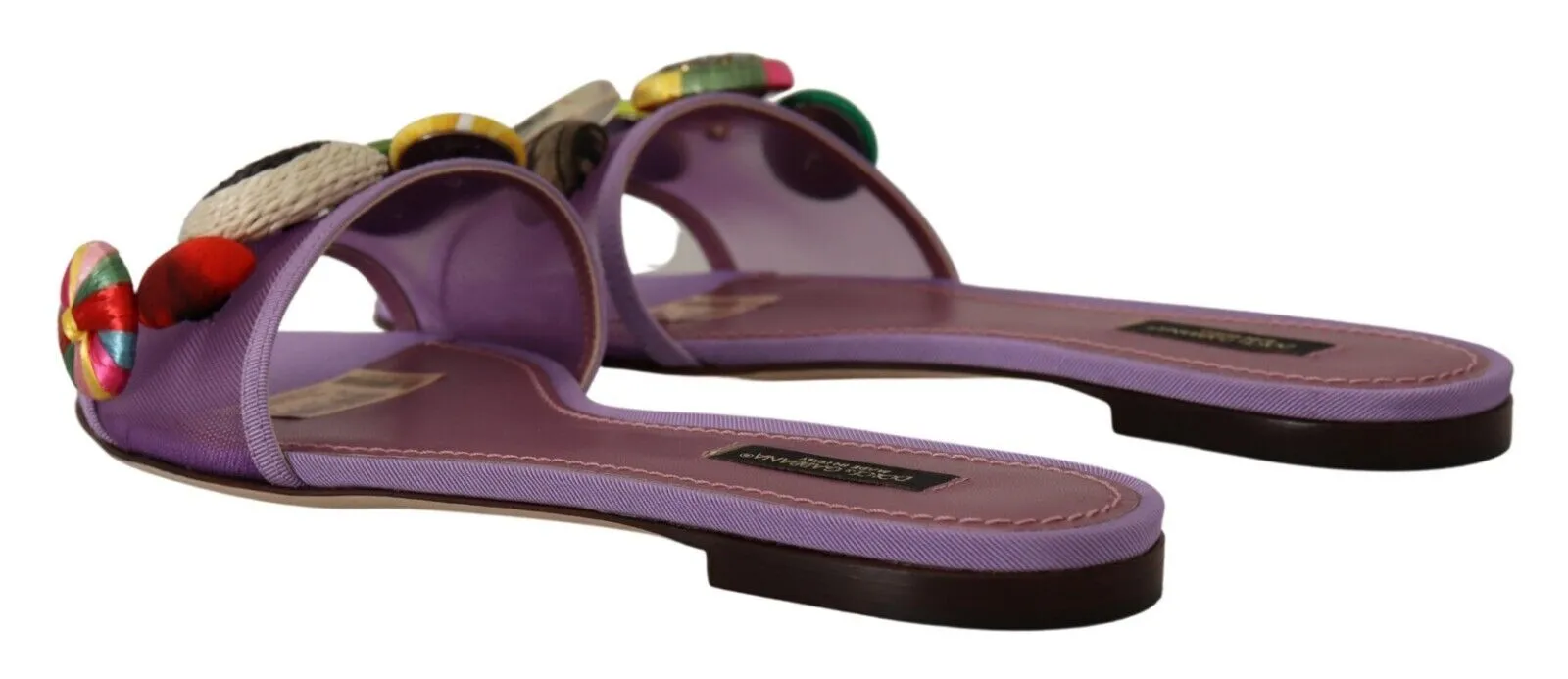 Dolce & Gabbana Purple Mesh Embellished Slides Flats Shoes