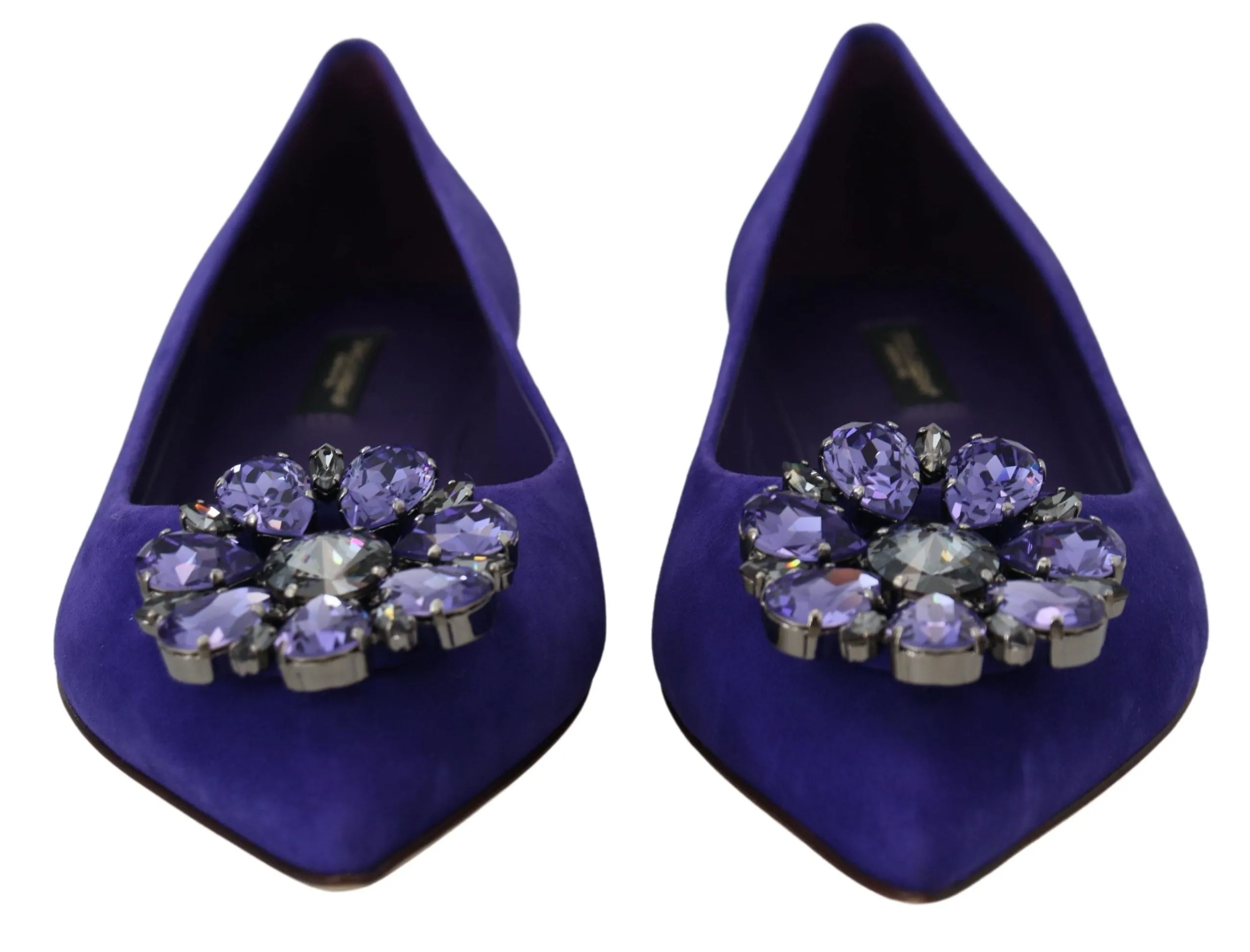 Dolce & Gabbana Purple Suede Crystals Loafers Flats Shoes