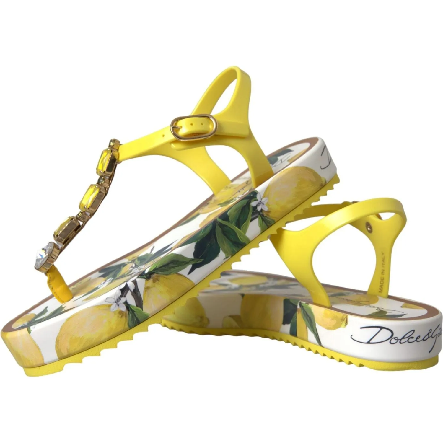 Dolce & Gabbana Yellow Lemon Beachwear Flats Sandals Shoes