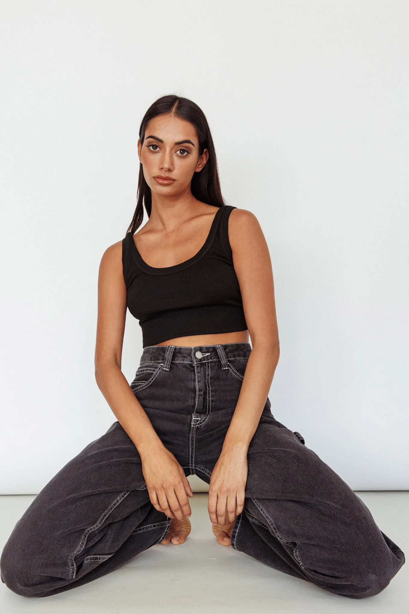 Drifting Ribbed Crop Top Black