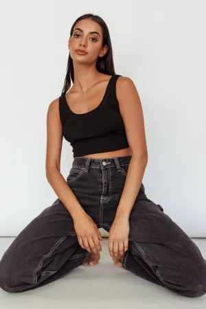 Drifting Ribbed Crop Top Black