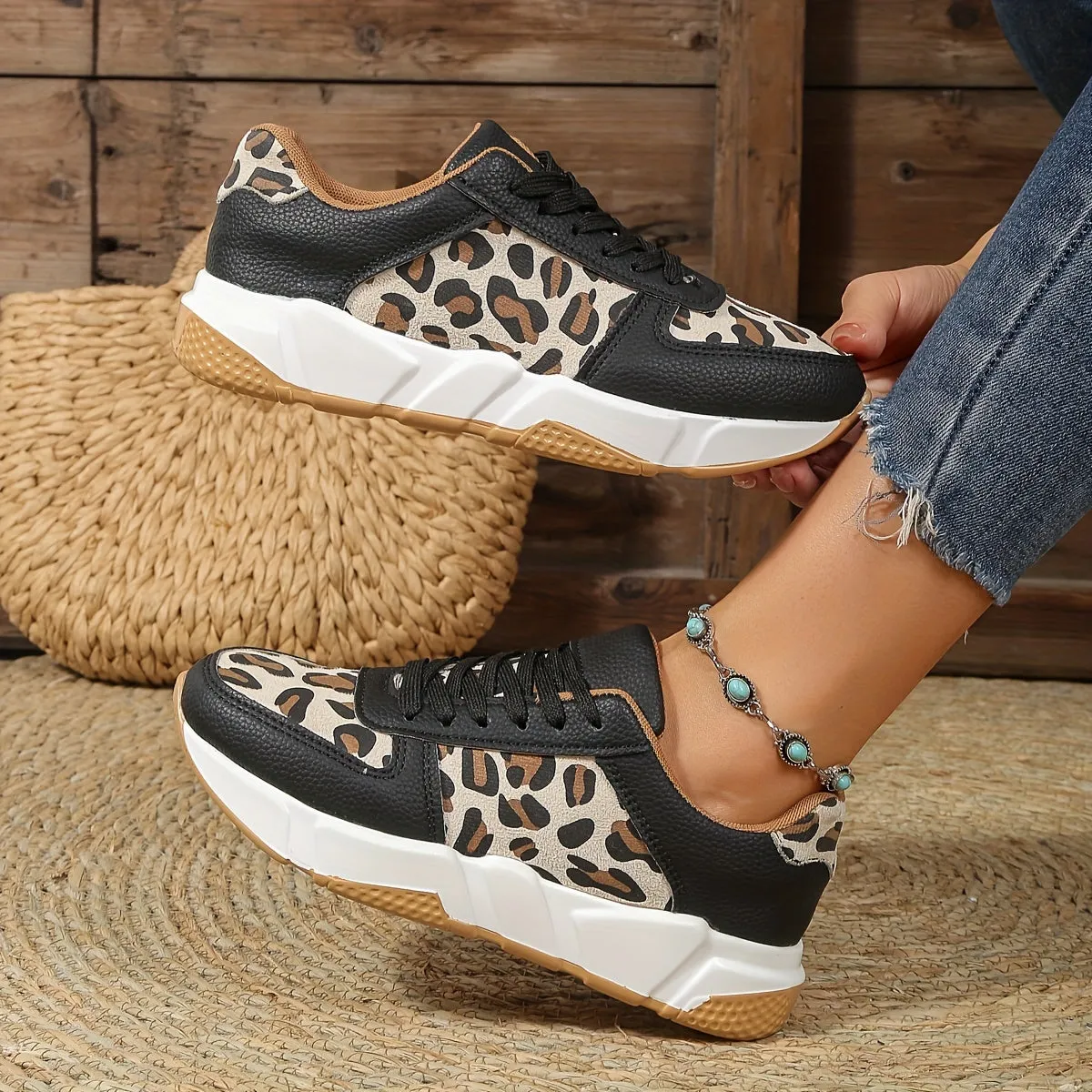 elveswallet Breathable Elastic Leopard Vulcanized Sneakers