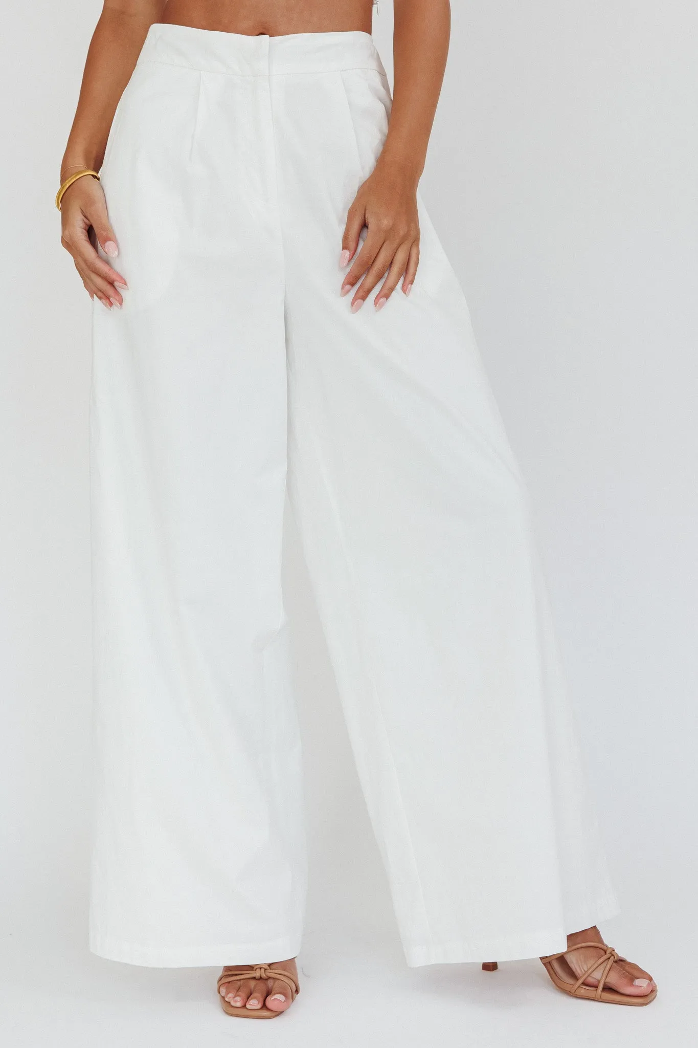 Empire Wide-Leg Side Pocket Pants White