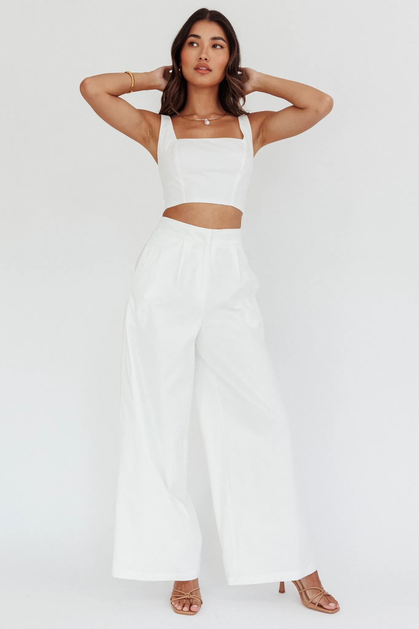 Empire Wide-Leg Side Pocket Pants White