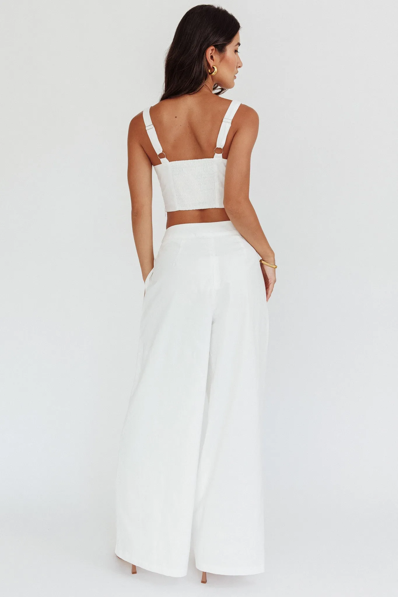 Empire Wide-Leg Side Pocket Pants White