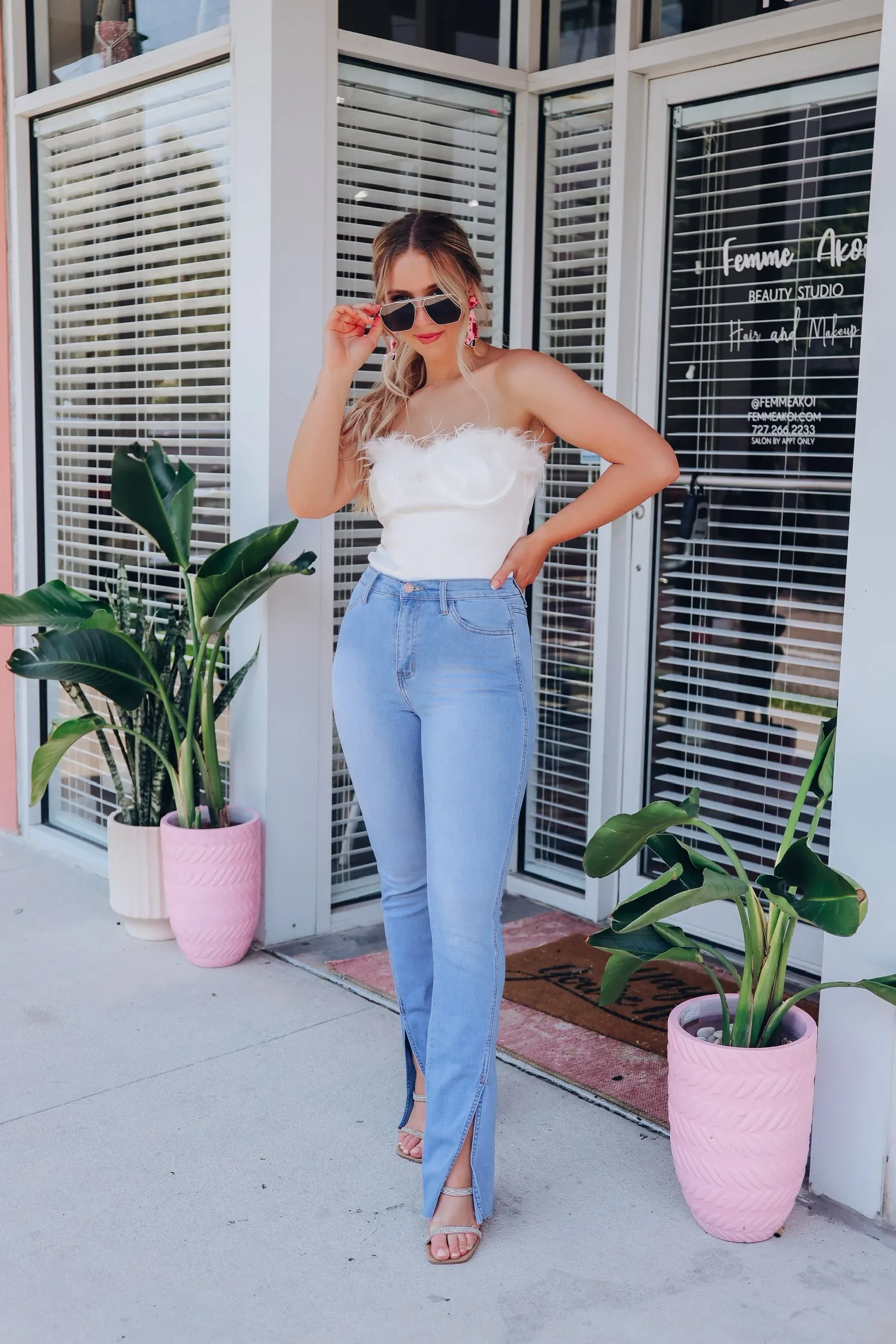 Fabulous Feather Trim Strapless Bodysuit - White