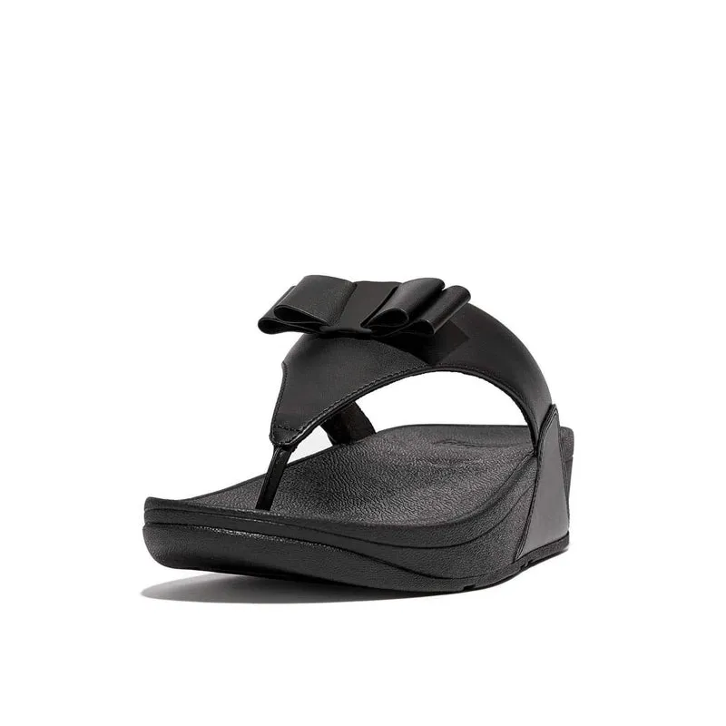 Fitflop Lulu Women's Bow-Leather Toe-Post Sandals - All Black