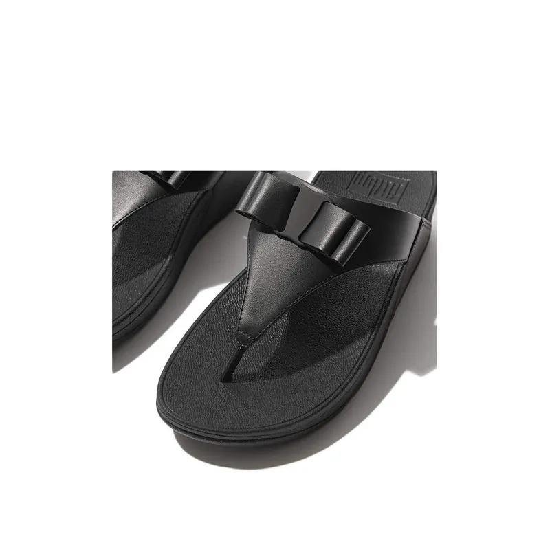 Fitflop Lulu Women's Bow-Leather Toe-Post Sandals - All Black