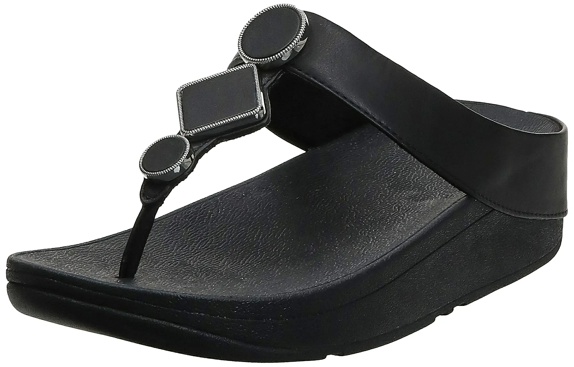 FitFlop Women's Lea Leather Toe Thongs Slip On Sandals Black Size 9