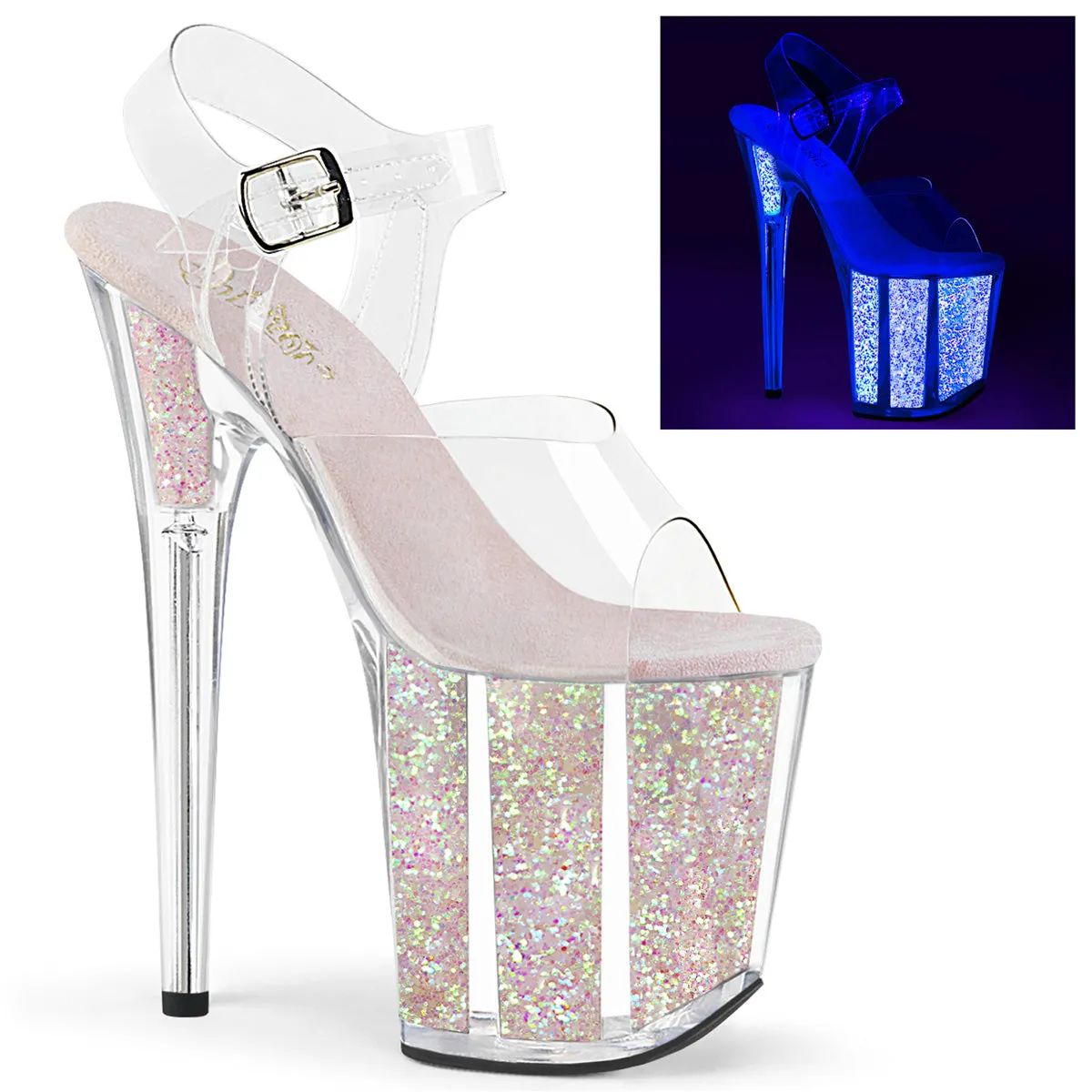 Flamingo-808UVG Neon Opal Glitter, 8" Heel (Speed Heels)