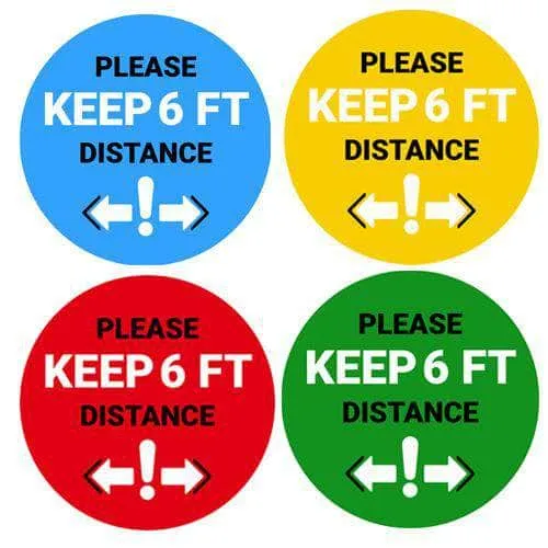 Floor Sticker: Please Keep 6FT Distance (Exclamation Point) - 8 inches Diameter