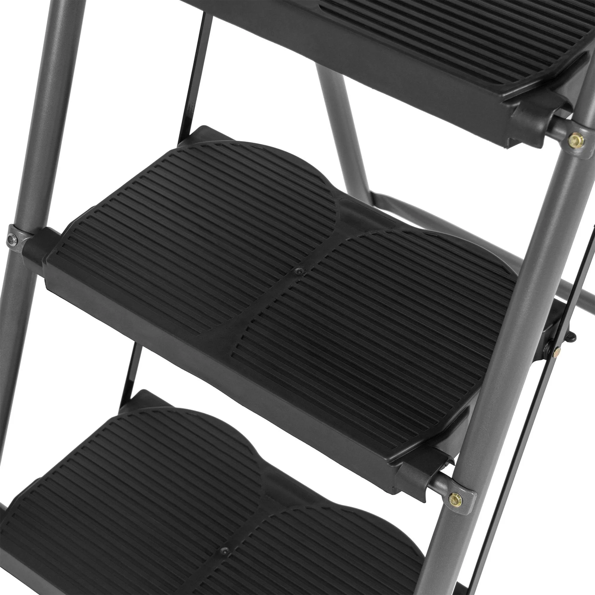 Folding Steel 3-Step Ladder w/ Hand Grip, Wide Steps, 330lbs Capacity