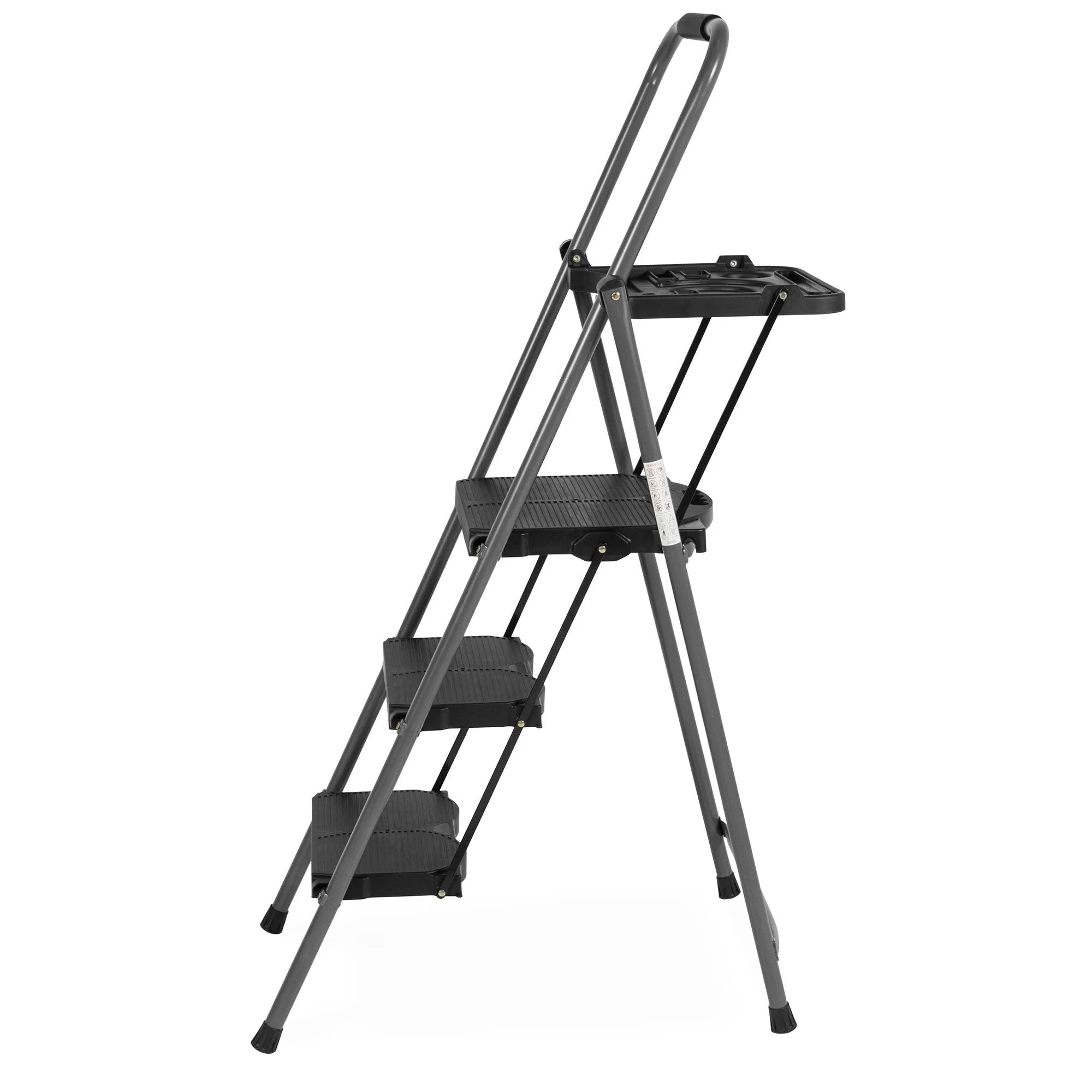 Folding Steel 3-Step Ladder w/ Hand Grip, Wide Steps, 330lbs Capacity