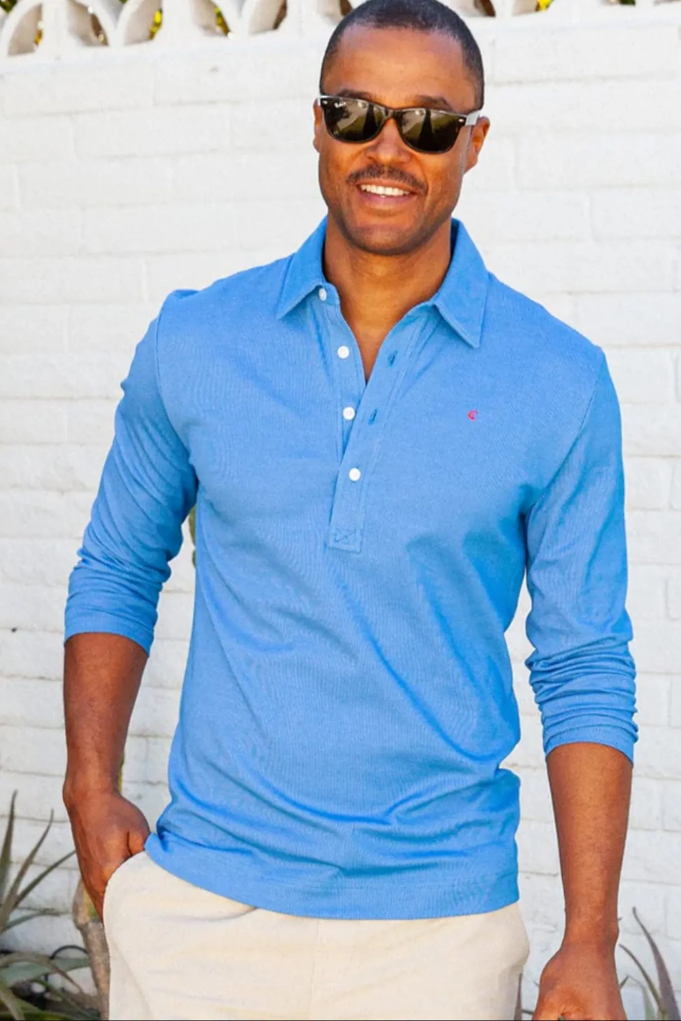 French Blue Jacquard Long Sleeve Range Polo