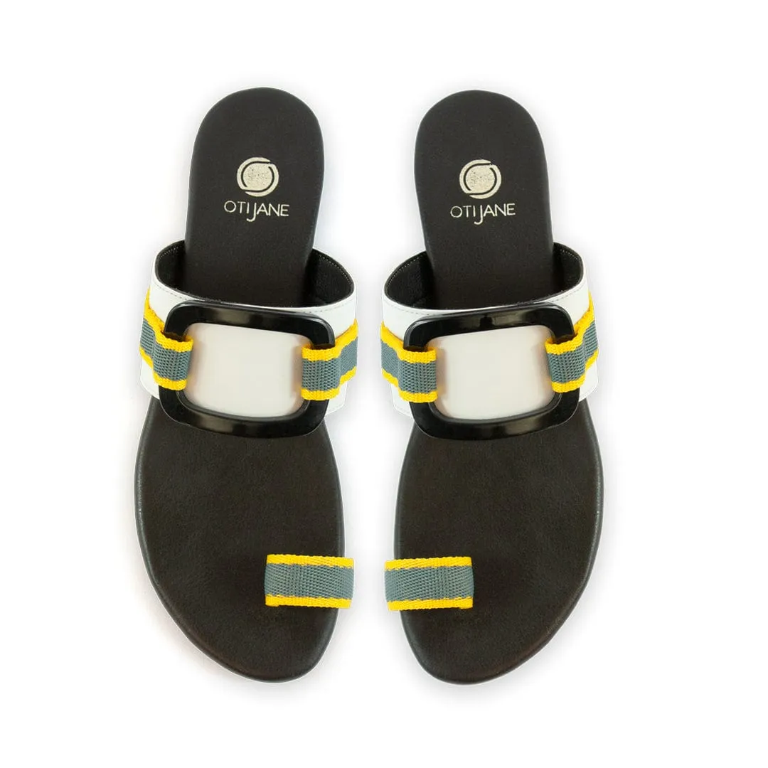 Gala Vegan Leather Slide Sandals | Grey & Yellow