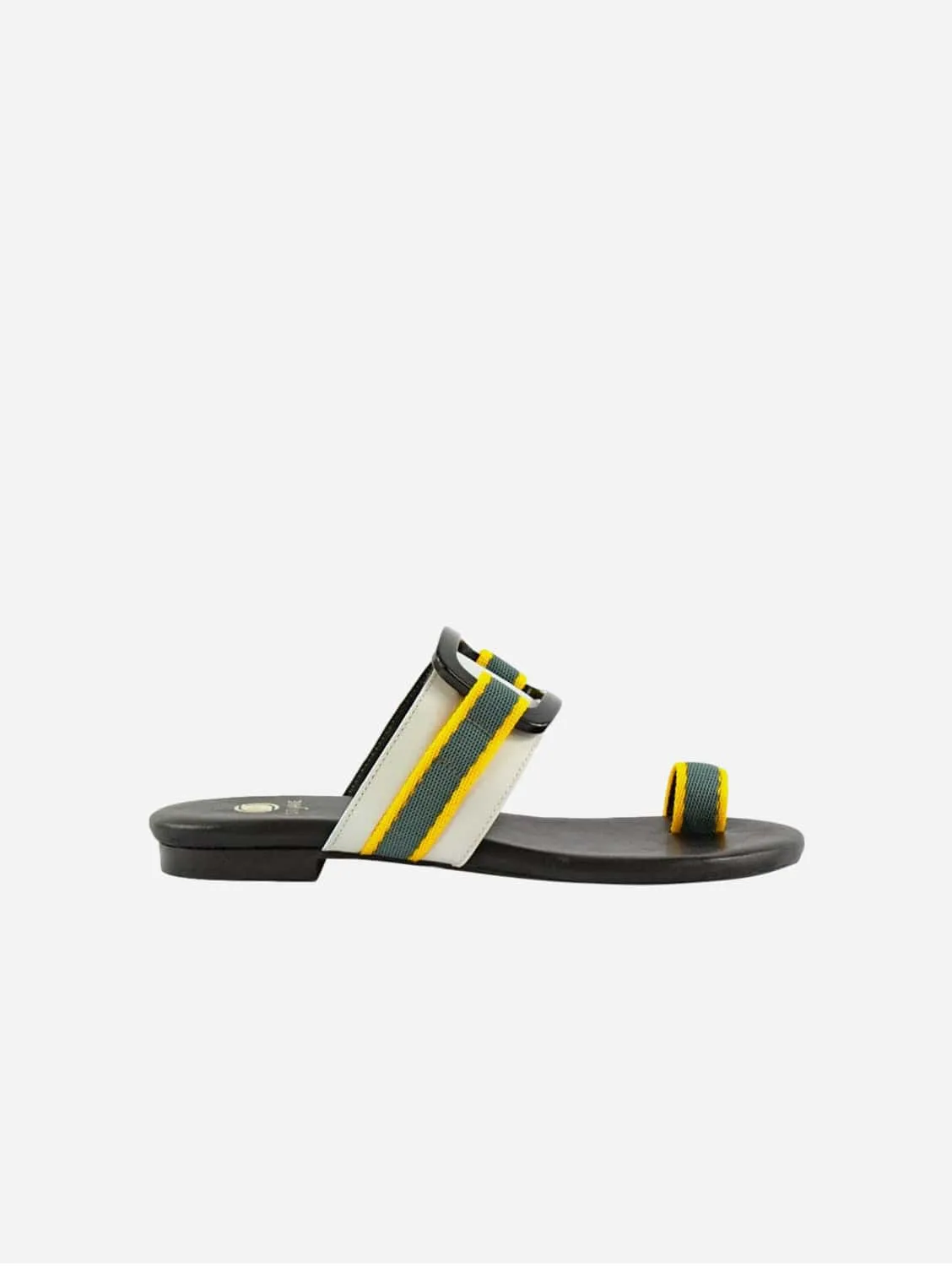 Gala Vegan Leather Slide Sandals | Grey & Yellow