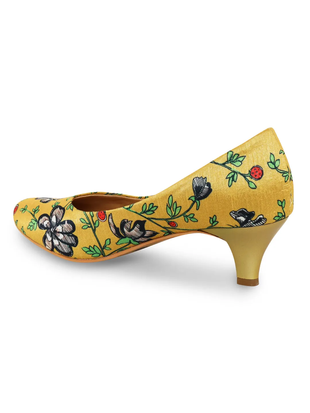 Golden Yellow Printed Kitten Heels