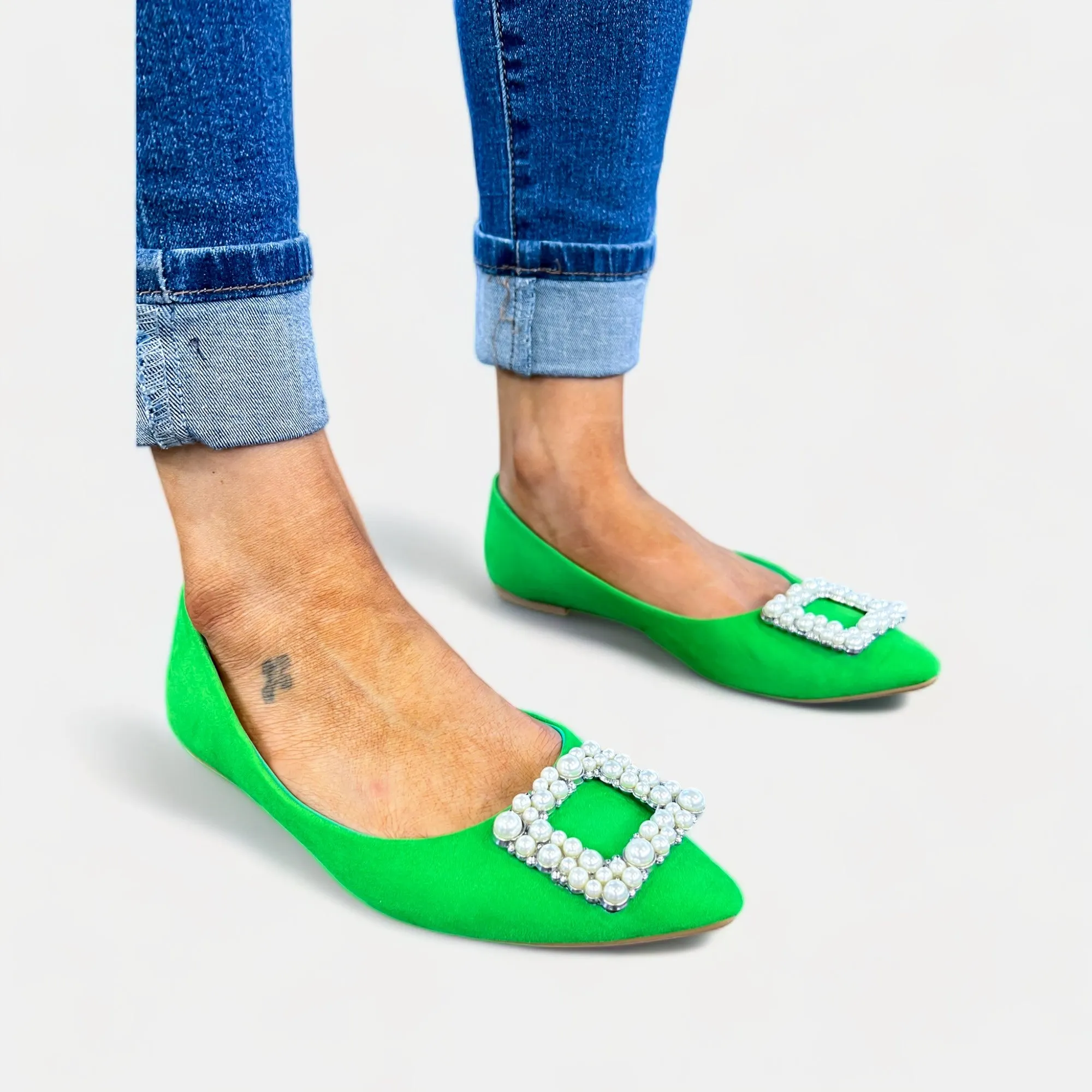 Green Janelle Embellished Flats [NO RETURNS]