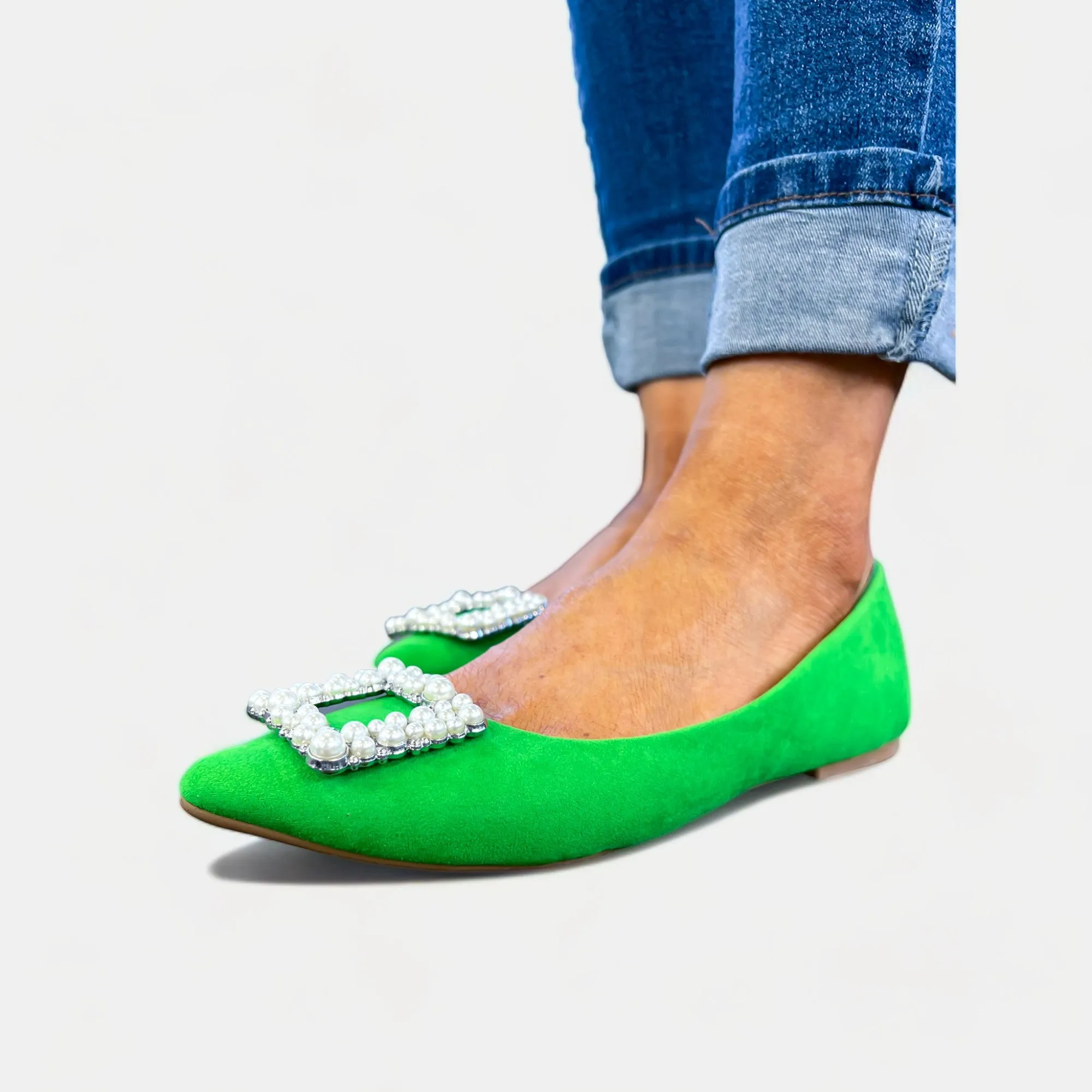 Green Janelle Embellished Flats [NO RETURNS]