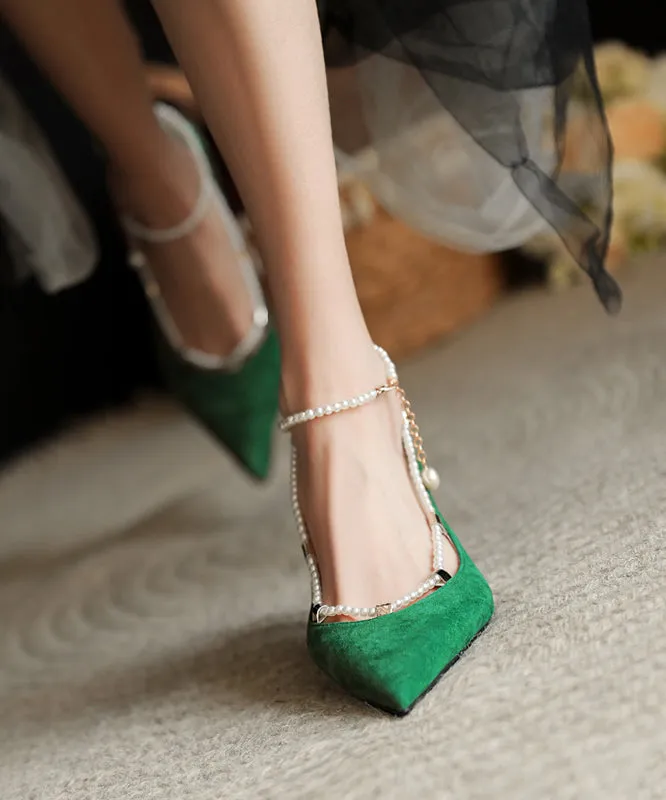 Green Pointed Toe Splicing Stiletto High Heels