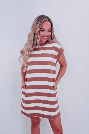 Halo Horizontal Stripe Pocketed Dress - Taupe