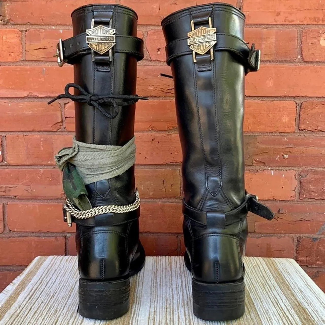 Harley-Davidson Vintage Lace Up Tall Knee High Black Motorcycle Boots