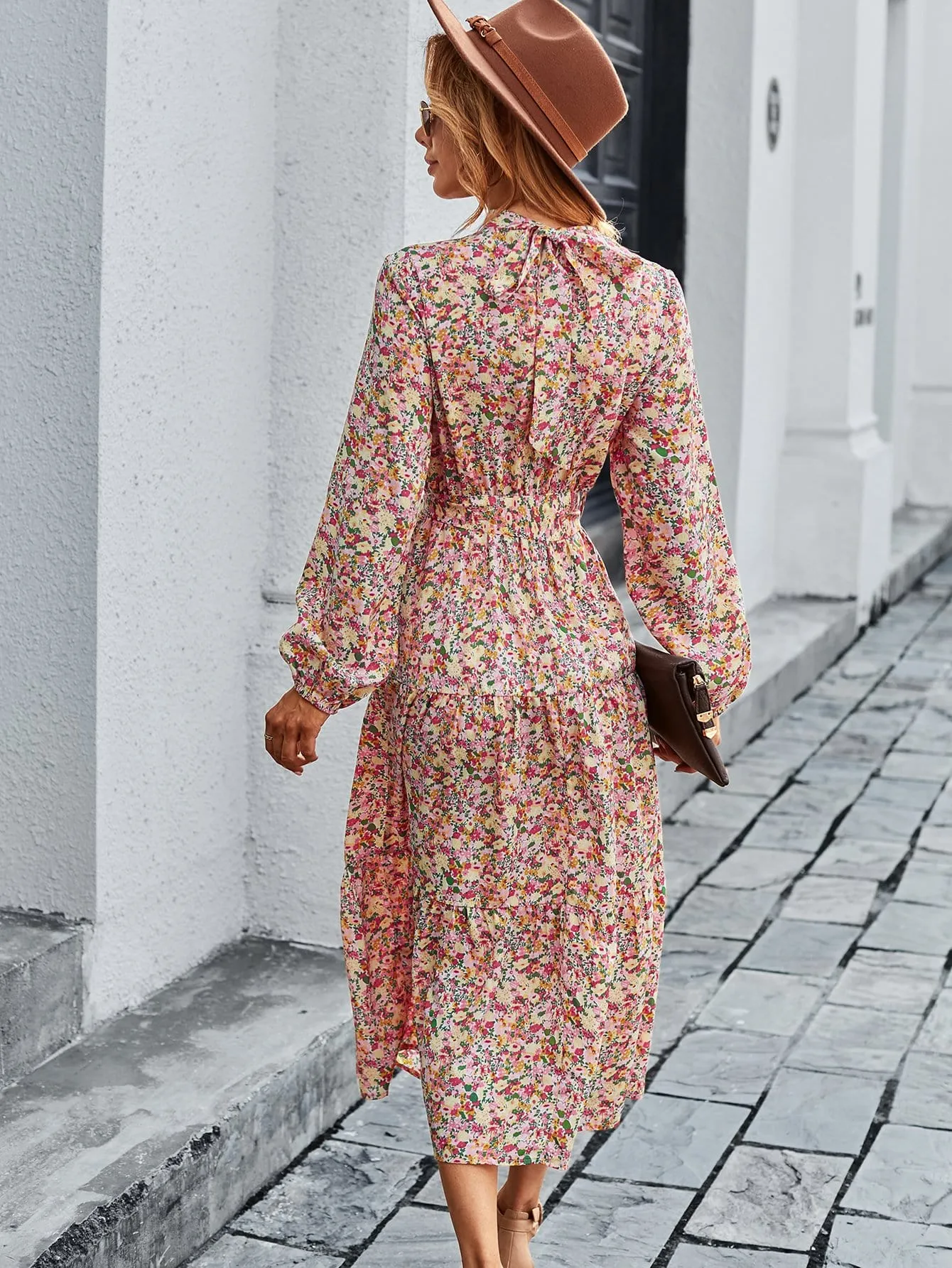 High Neck Floral Vintage Dress