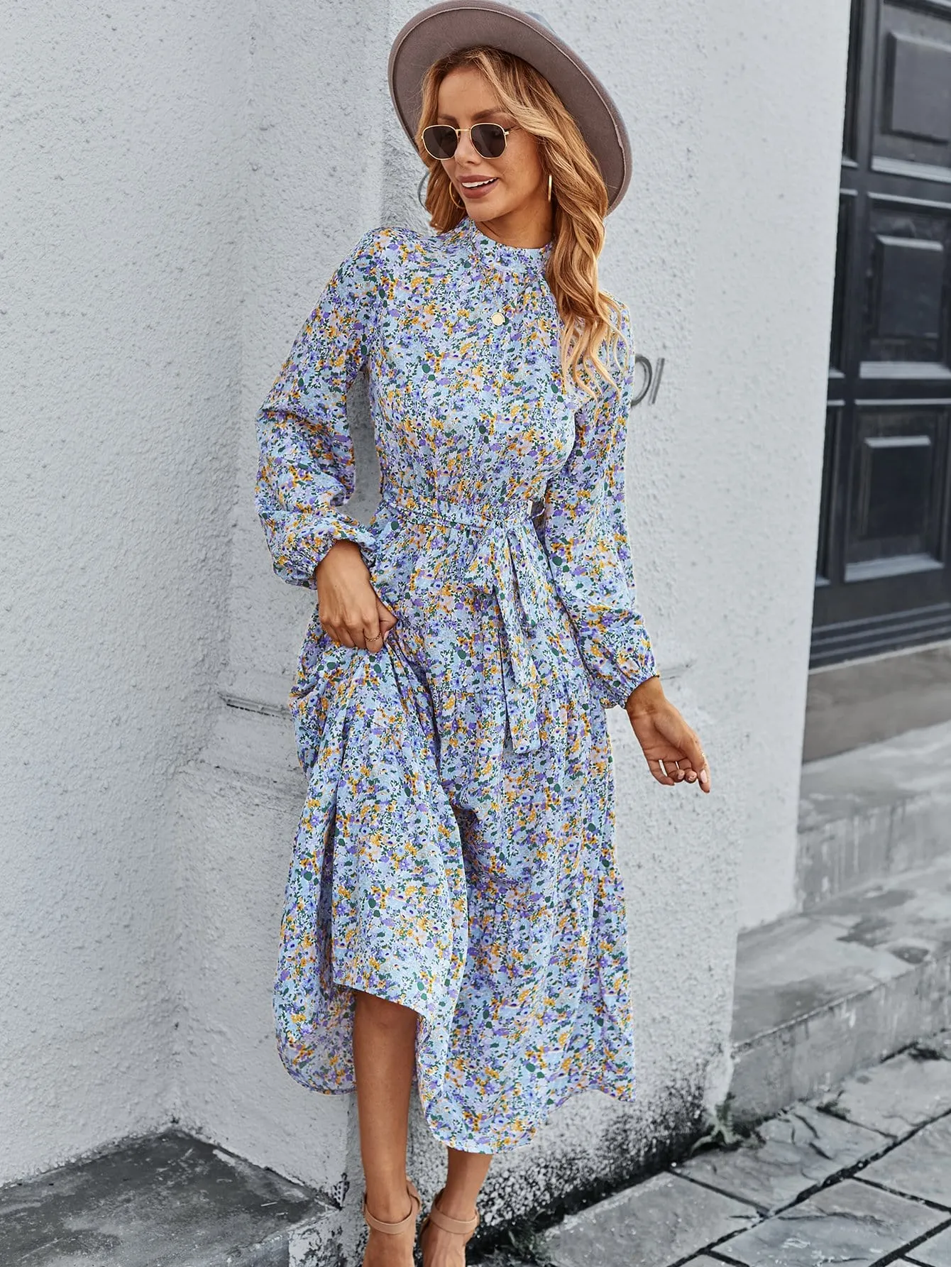 High Neck Floral Vintage Dress