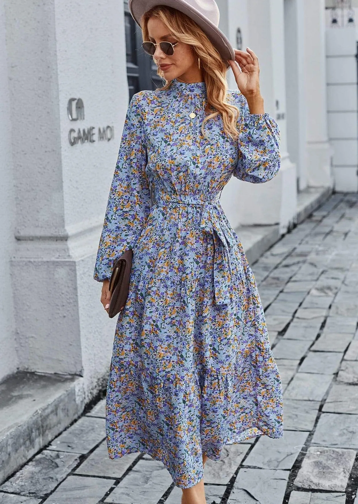 High Neck Floral Vintage Dress