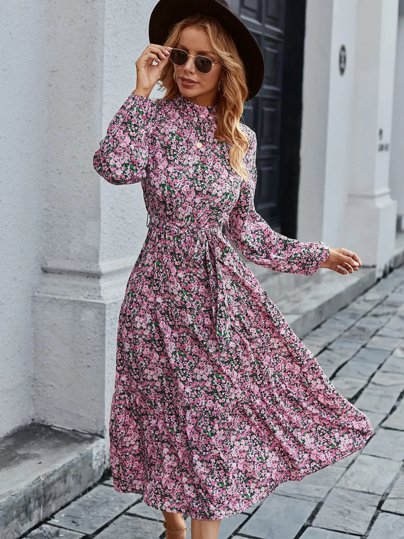 High Neck Floral Vintage Dress