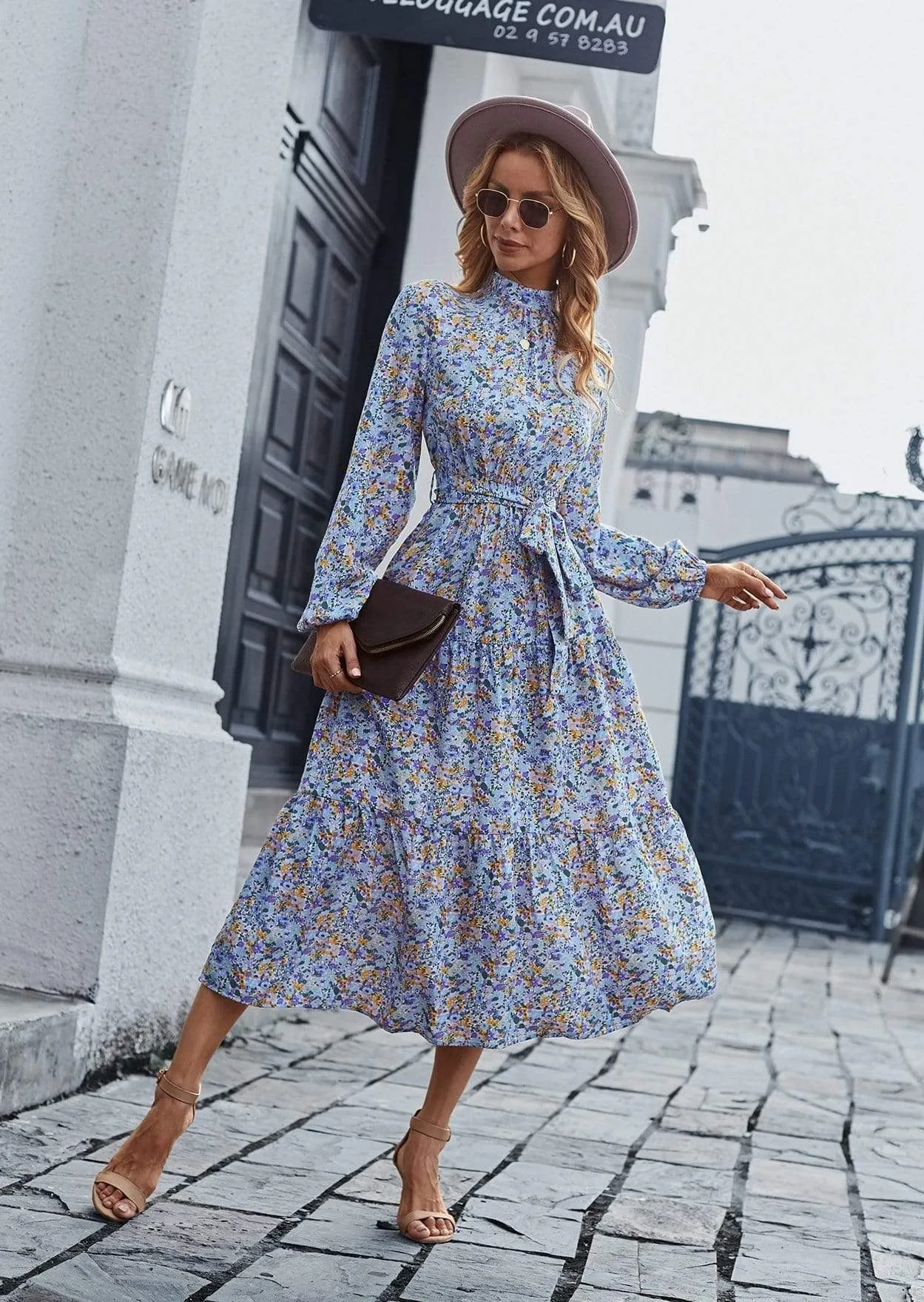 High Neck Floral Vintage Dress