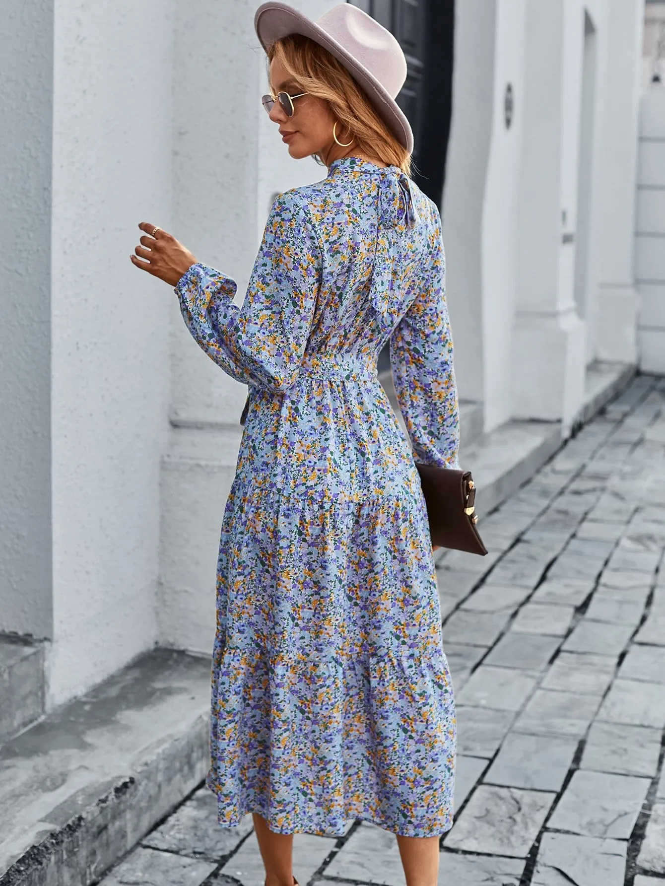 High Neck Floral Vintage Dress