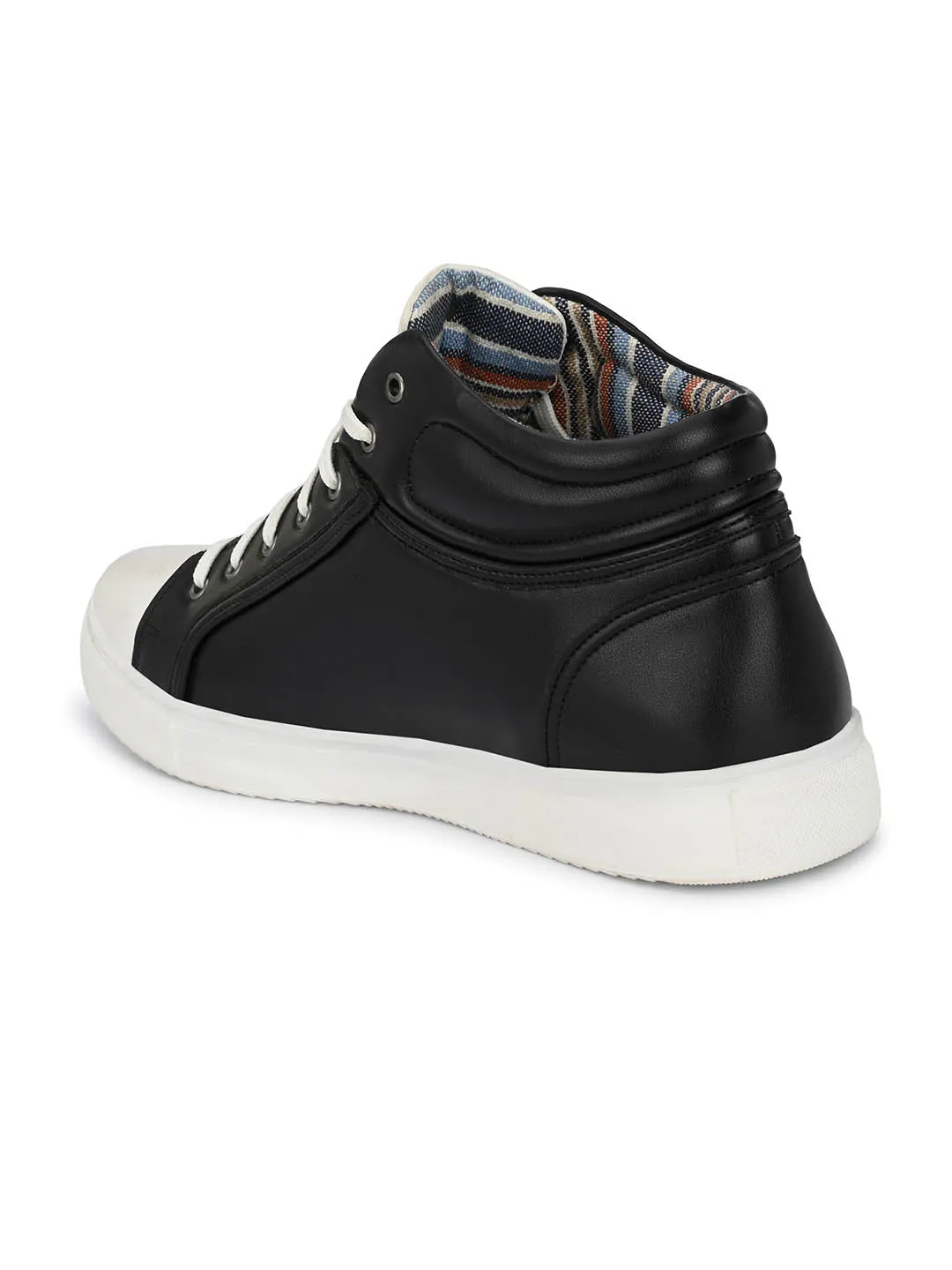 Hitz Men's Black White Lace-up Casual Ankle Sneaker Shoes