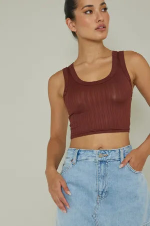 In Sync Scoop Neck Crop Top Chocolate